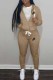 Khaki Sportswear Print Letter Hooded Collar Long Sleeve Two Pieces