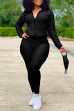 Black Casual Solid Patchwork Zipper Collar Long Sleeve Two Pieces (With Mask)