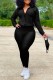 Black Casual Solid Patchwork Zipper Collar Long Sleeve Two Pieces (With Mask)