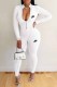 White Sportswear Print Patchwork Letter Zipper Collar Jumpsuits