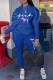 Blue Casual Print Letter Hooded Collar Long Sleeve Two Pieces
