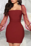 Blue Sexy Solid Patchwork Square Collar One Step Skirt Dresses