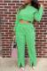 Light Green Casual Solid Patchwork Slit O Neck Long Sleeve Two Pieces