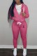 Rose Red Sportswear Print Letter Hooded Collar Long Sleeve Two Pieces