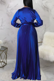 Colorful Blue Casual Elegant Solid Bandage Patchwork Fold V Neck Straight Dresses