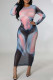 Multicolor Sexy Print Patchwork See-through O Neck Pencil Skirt Dresses