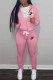 Pink Sportswear Print Letter Hooded Collar Long Sleeve Two Pieces