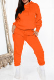 Orange Casual Solid Patchwork Hooded Collar Long Sleeve Two Pieces