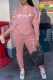 Pink Casual Print Letter Hooded Collar Long Sleeve Two Pieces