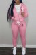 Pink Sportswear Print Letter Hooded Collar Long Sleeve Two Pieces