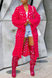 Pink Casual Solid Hollowed Out Patchwork Cardigan Collar Outerwear