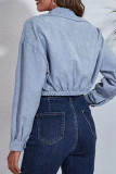 Light Blue Casual Solid Patchwork Buckle Turndown Collar Outerwear