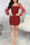 Blue Sexy Solid Patchwork Square Collar One Step Skirt Dresses