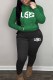 Dark Green Sportswear Print Letter Hooded Collar Long Sleeve Two Pieces