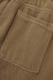 Brown Casual Street Solid Patchwork Pocket High Waist Straight Solid Color Bottoms