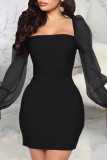 Blue Sexy Solid Patchwork Square Collar One Step Skirt Dresses