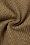 Brown Casual Street Solid Patchwork Pocket High Waist Straight Solid Color Bottoms