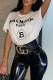White Casual Street Print Patchwork Letter O Neck T-Shirts