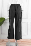 Black Casual Street Sportswear Solid Patchwork Loose Mid Waist Wide Leg Solid Color Bottoms