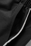 Black Casual Street Sportswear Solid Patchwork Loose Mid Waist Wide Leg Solid Color Bottoms