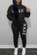 Black Casual Print Letter Hooded Collar Long Sleeve Two Pieces