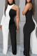 Black White Casual Print Hollowed Out Patchwork Half A Turtleneck Straight Jumpsuits