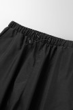 Black Casual Street Sportswear Solid Patchwork Loose Mid Waist Wide Leg Solid Color Bottoms