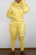 Yellow Casual Print Letter Hooded Collar Long Sleeve Two Pieces