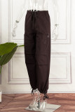 Skin Color Casual Street Solid Patchwork Pocket Loose Low Waist Wide Leg Solid Color Bottoms