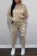 Khaki Casual Print Letter Hooded Collar Long Sleeve Two Pieces