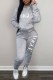 Grey Casual Print Letter Hooded Collar Long Sleeve Two Pieces