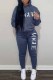 Blue Casual Print Letter Hooded Collar Long Sleeve Two Pieces