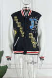 Blue Casual Street Print Patchwork Buckle Cardigan Collar Outerwear