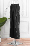 Black Casual Street Sportswear Solid Patchwork Loose Mid Waist Wide Leg Solid Color Bottoms