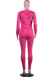Pink Sportswear Print Letter Hooded Collar Long Sleeve Two Pieces