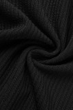 Black Casual Striped Basic Turtleneck Tops