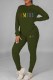 Army Green Casual Print Letter O Neck Long Sleeve Two Pieces