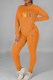 Orange Casual Print Letter O Neck Long Sleeve Two Pieces