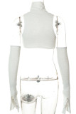White Sexy Solid Patchwork Turtleneck Tops