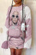 Pink Street Figure Patchwork O Neck A Line Dresses