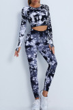 Blue Casual Sportswear Print Patchwork O Neck Long Sleeve Two Pieces