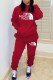 Red Casual Print Letter Hooded Collar Long Sleeve Two Pieces
