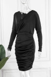 Pink Sexy Casual Solid Patchwork Fold Off the Shoulder Long Sleeve Dresses