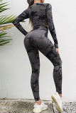 Black Casual Sportswear Print Patchwork O Neck Long Sleeve Two Pieces