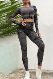 Black Casual Sportswear Print Patchwork O Neck Long Sleeve Two Pieces