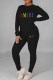 Black Casual Print Letter O Neck Long Sleeve Two Pieces