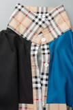 Brown Casual Print Patchwork Draw String Buckle Turndown Collar Shirt Dress Dresses