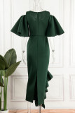 Ink Green Sexy Solid Hollowed Out Patchwork O Neck Evening Dress Dresses