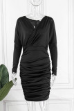 Pink Sexy Casual Solid Patchwork Fold Off the Shoulder Long Sleeve Dresses