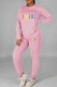 Pink Casual Print Letter O Neck Long Sleeve Two Pieces